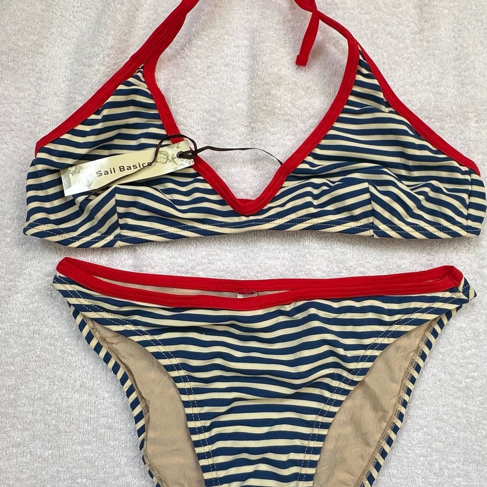 Women's Striped Bikini Set - Red and Blue